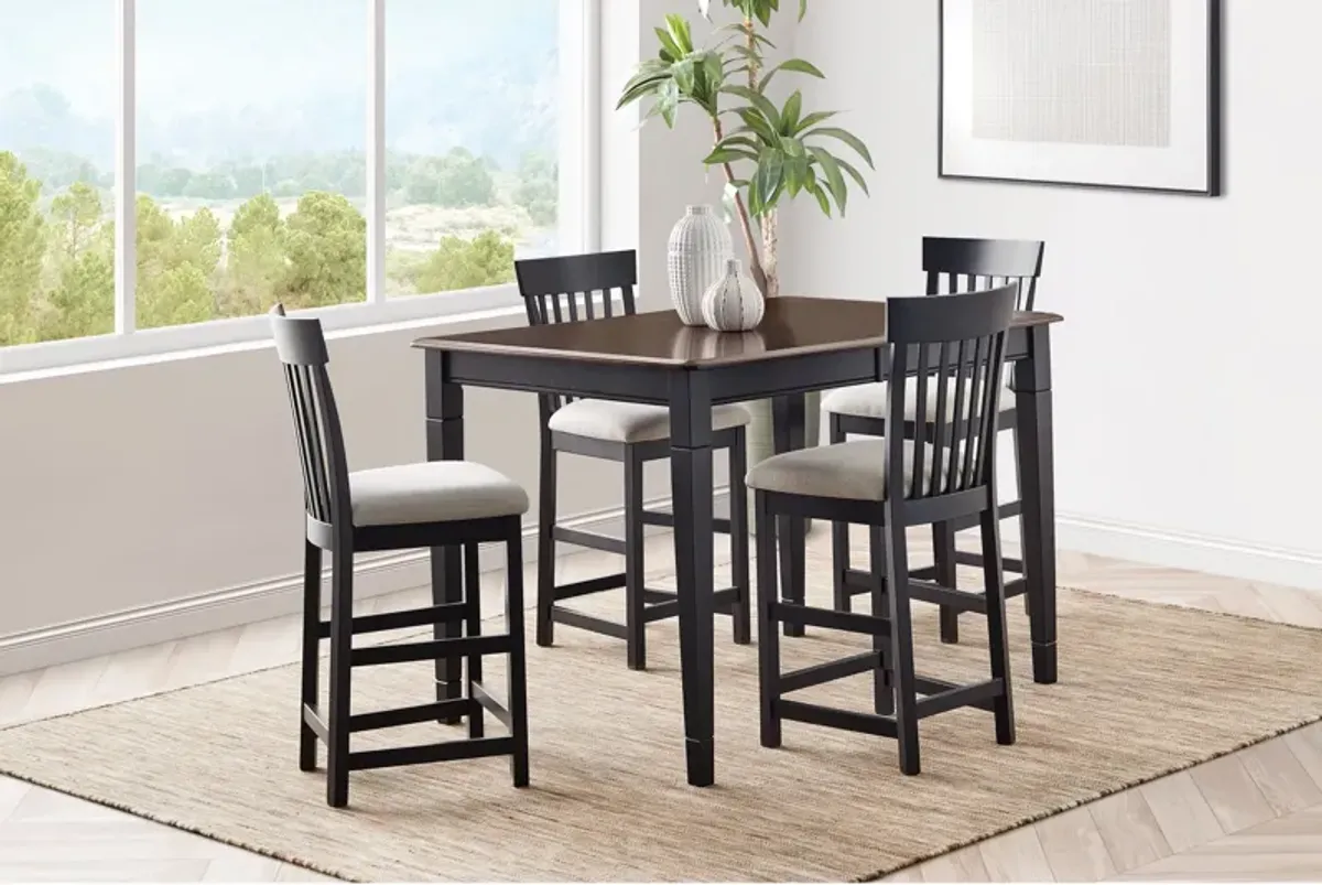 Anni Gathering Table with Auburn Finish + 4 Upholstered Stools by Gascho