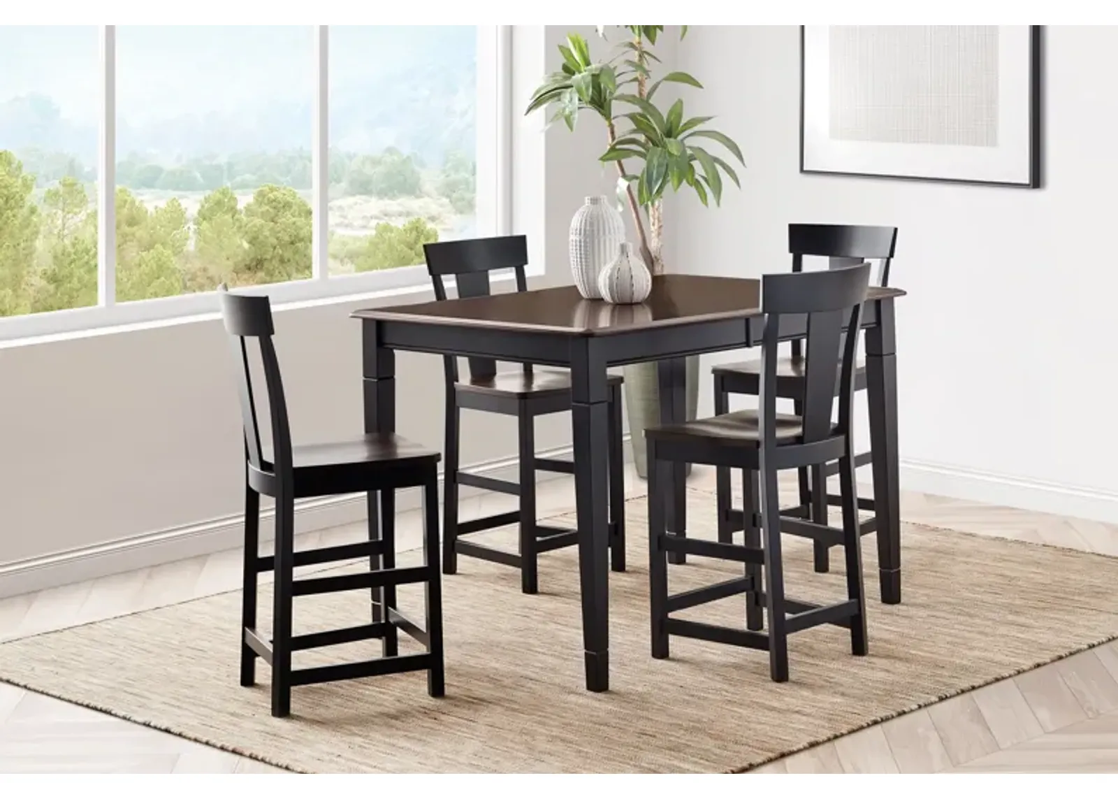 Anni Gathering Table with Auburn Finish + 4 Wood Stools by Gascho