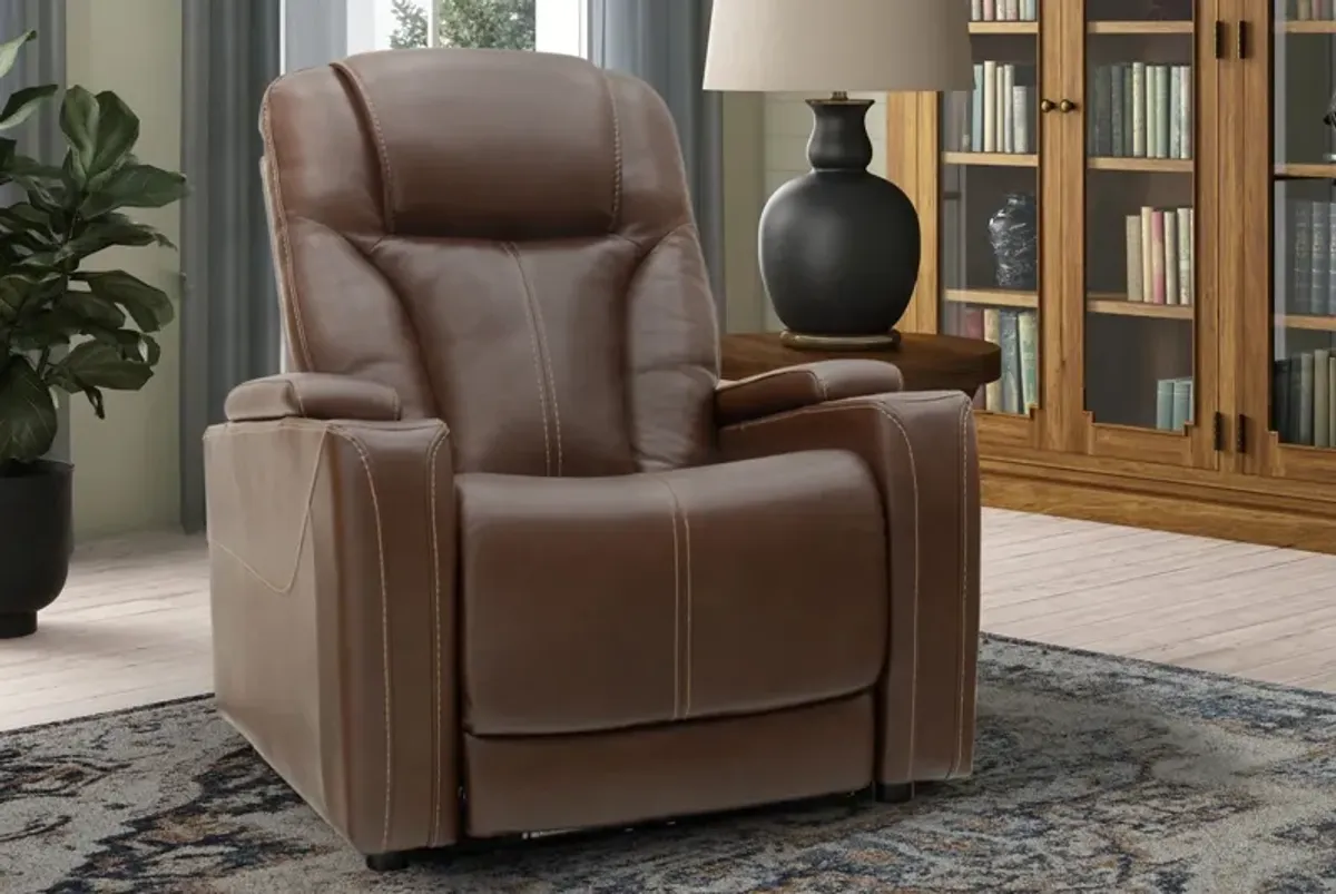 Front Row Brown Leather Triple Power Theater Recliner