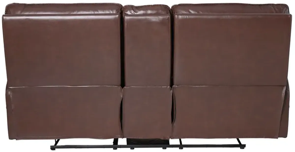 Cade Brown Leather Dual Power Reclining Console Loveseat