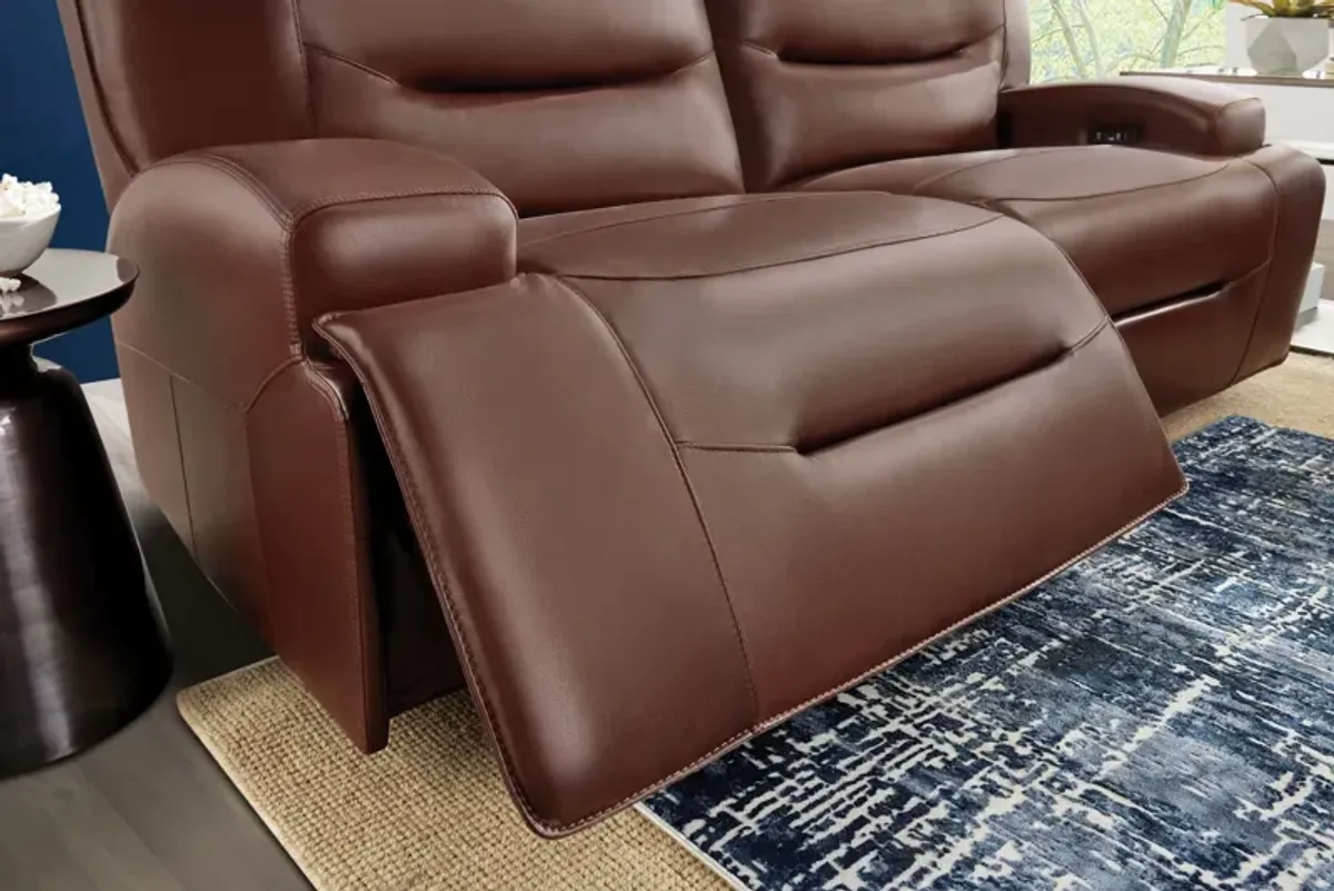 Cade Brown Leather Dual Power Reclining Console Loveseat