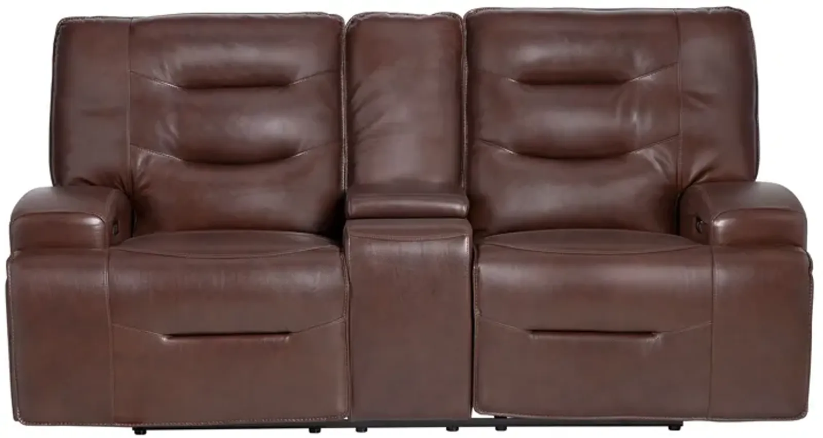 Cade Brown Leather Dual Power Reclining Console Loveseat