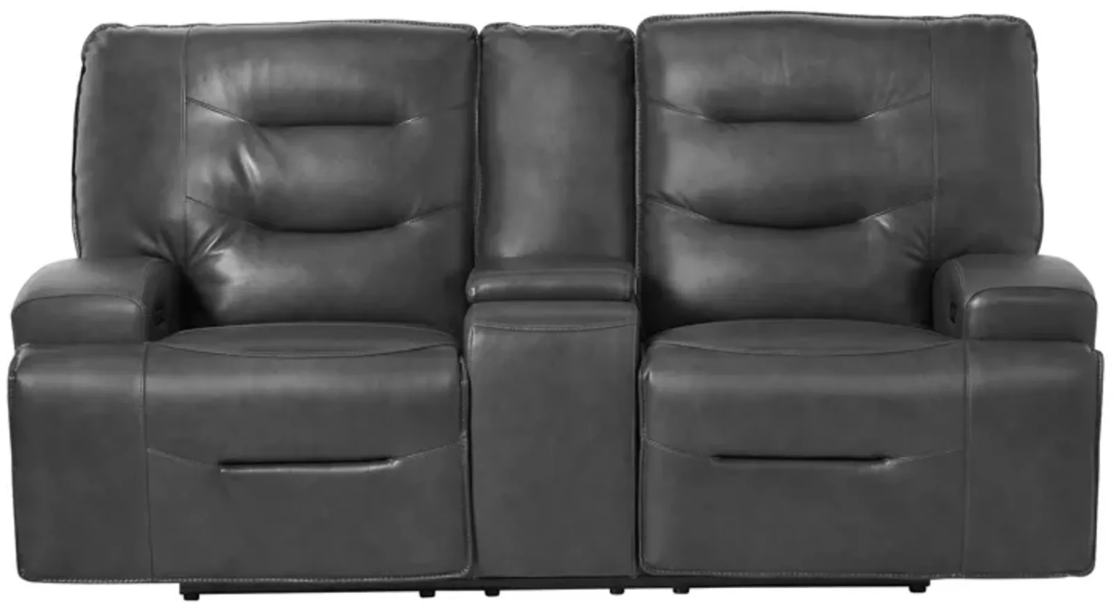 Cade Grey Leather Dual Power Reclining Console Loveseat