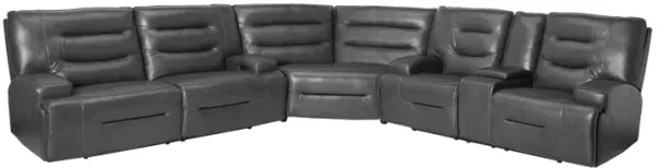 Cade Grey 3-Piece Leather Dual Power Reclining Sectional