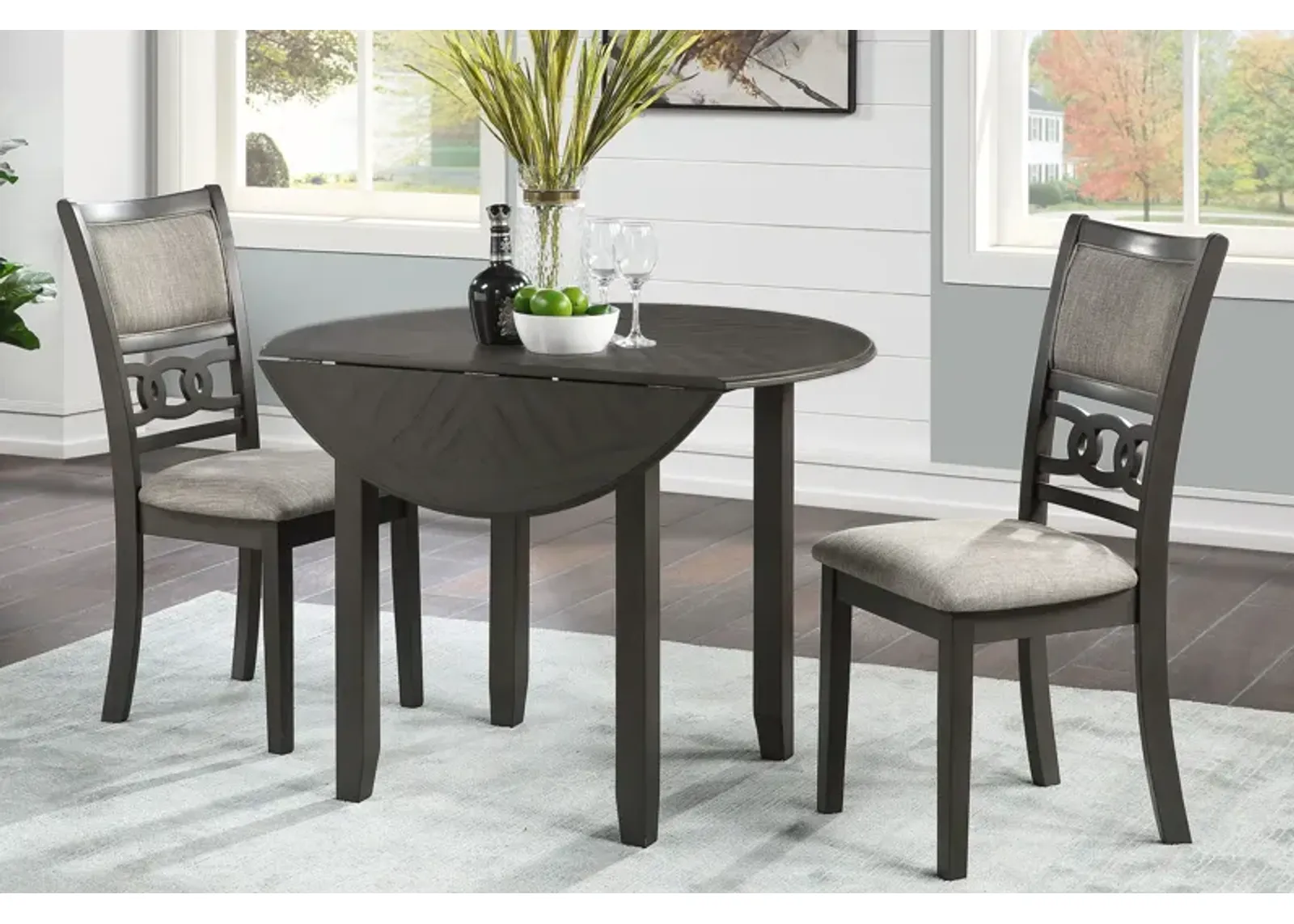 Gia Grey Drop Leaf Dining Table + 2 Chairs