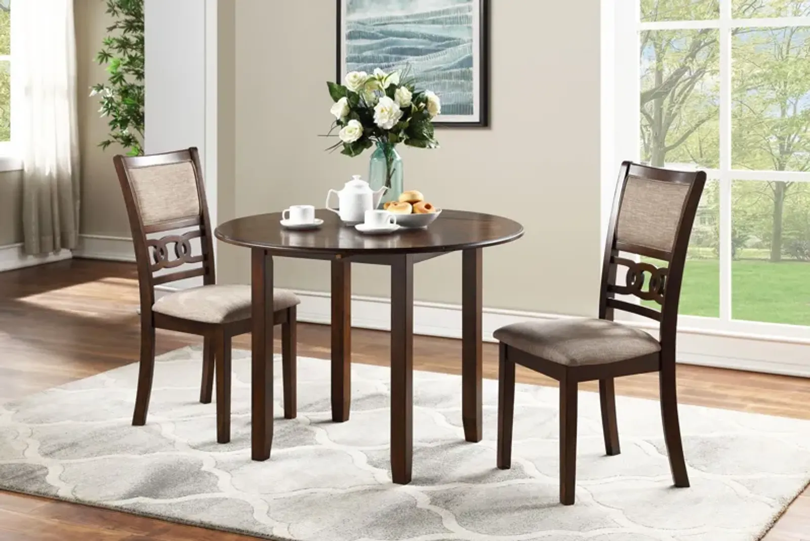 Gia Cherry Drop Leaf Dining Table + 2 Chairs