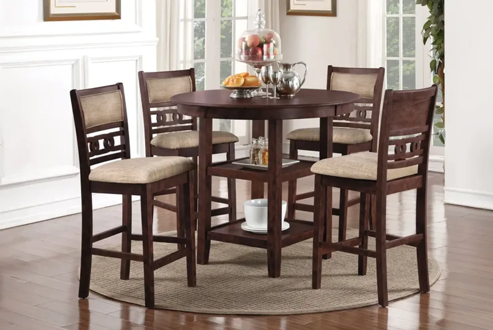 Gia Cherry Round Counter Table + 4 Stools