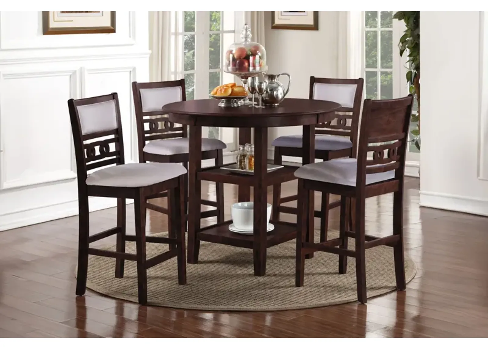 Gia Cherry Round Counter Table + 4 Stools