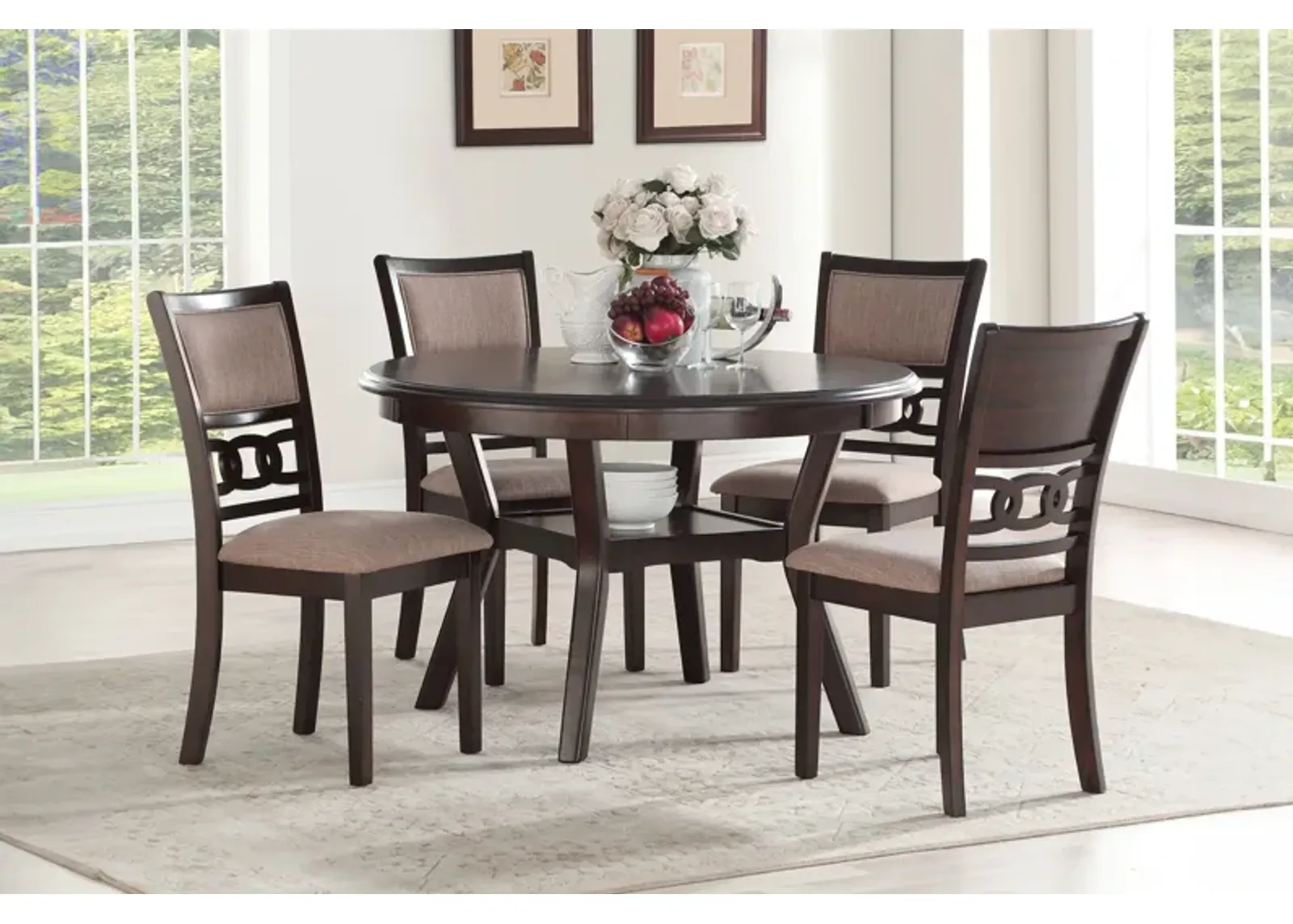 Gia Cherry Round Dining Table + 4 Chairs