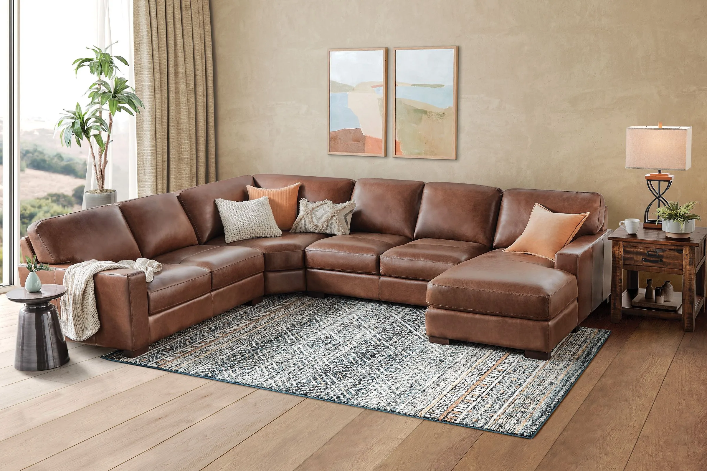 Miller Leather 4-Piece Sectional with Right Arm Facing Chaise