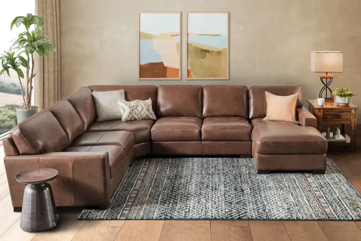 Miller Leather 4-Piece Sectional with Right Arm Facing Chaise