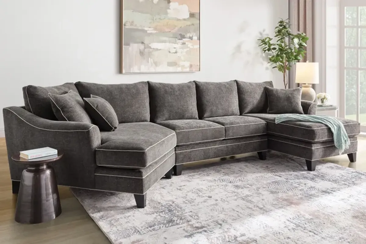Demi Charcoal 3-Piece Sectional with Left Arm Facing Cuddler