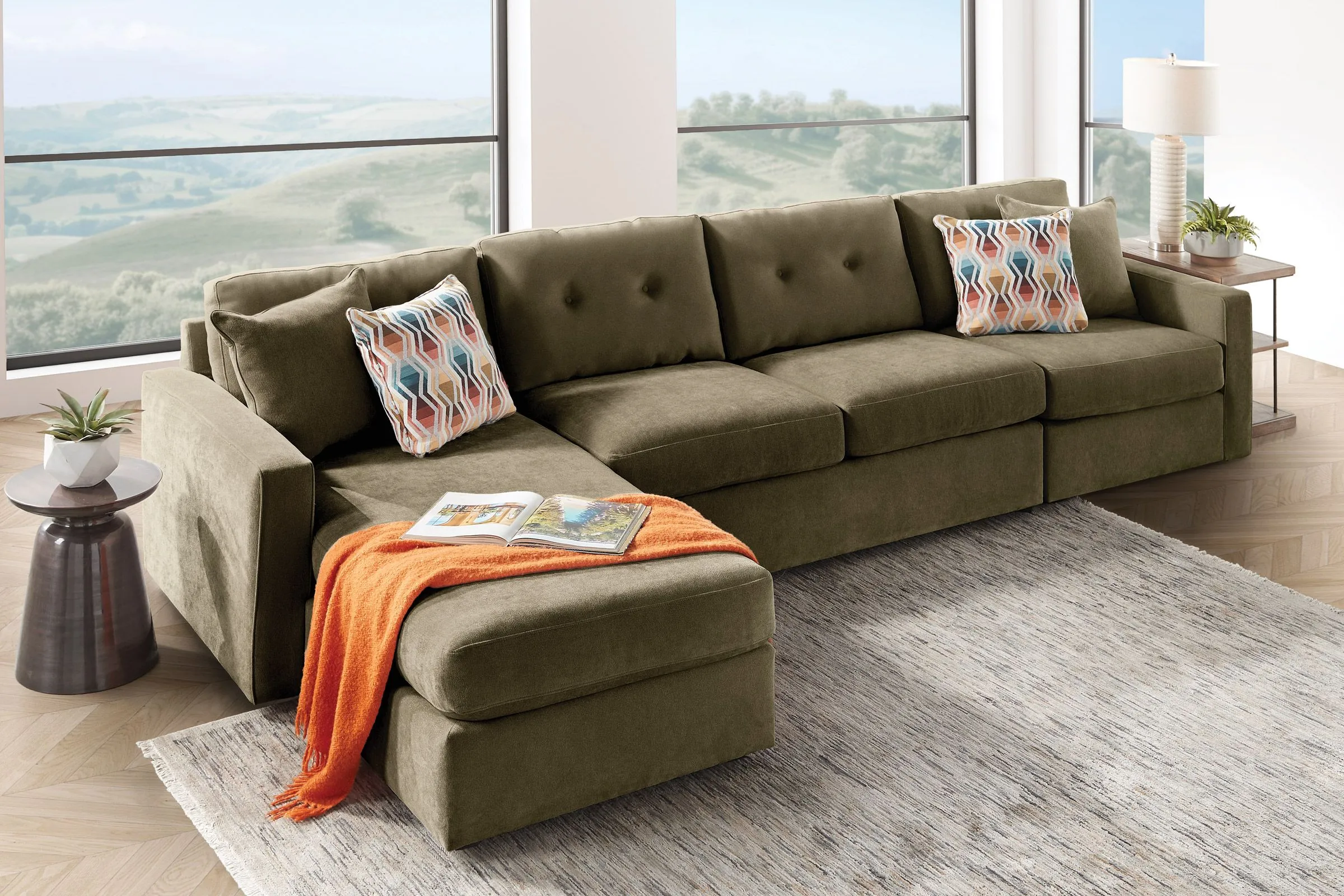 ModularOne Moss 3-Piece Sleeper Sofa with Left Arm Facing Chaise