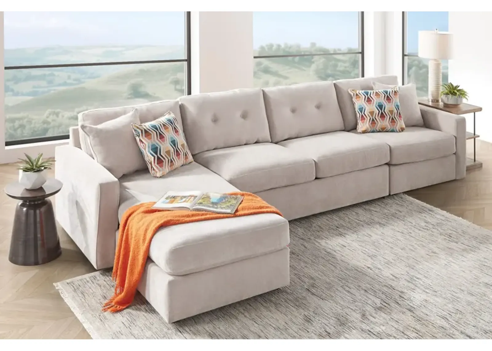 ModularOne Stone 3-Piece Sleeper Sofa with Left Arm Facing Chaise