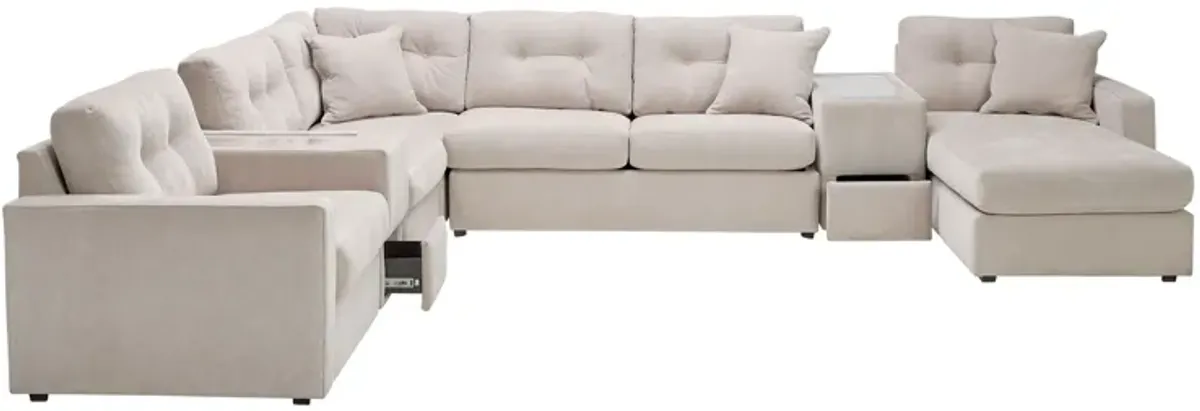 ModularOne Stone 7-Piece Sleeper Sectional with Right Arm Facing Chaise