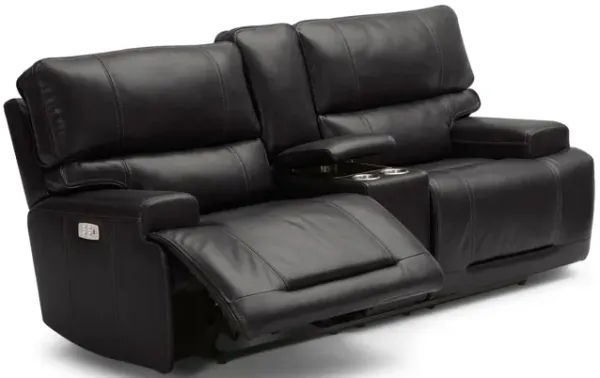 Graham Grey Leather Dual Power Reclining Console Loveseat