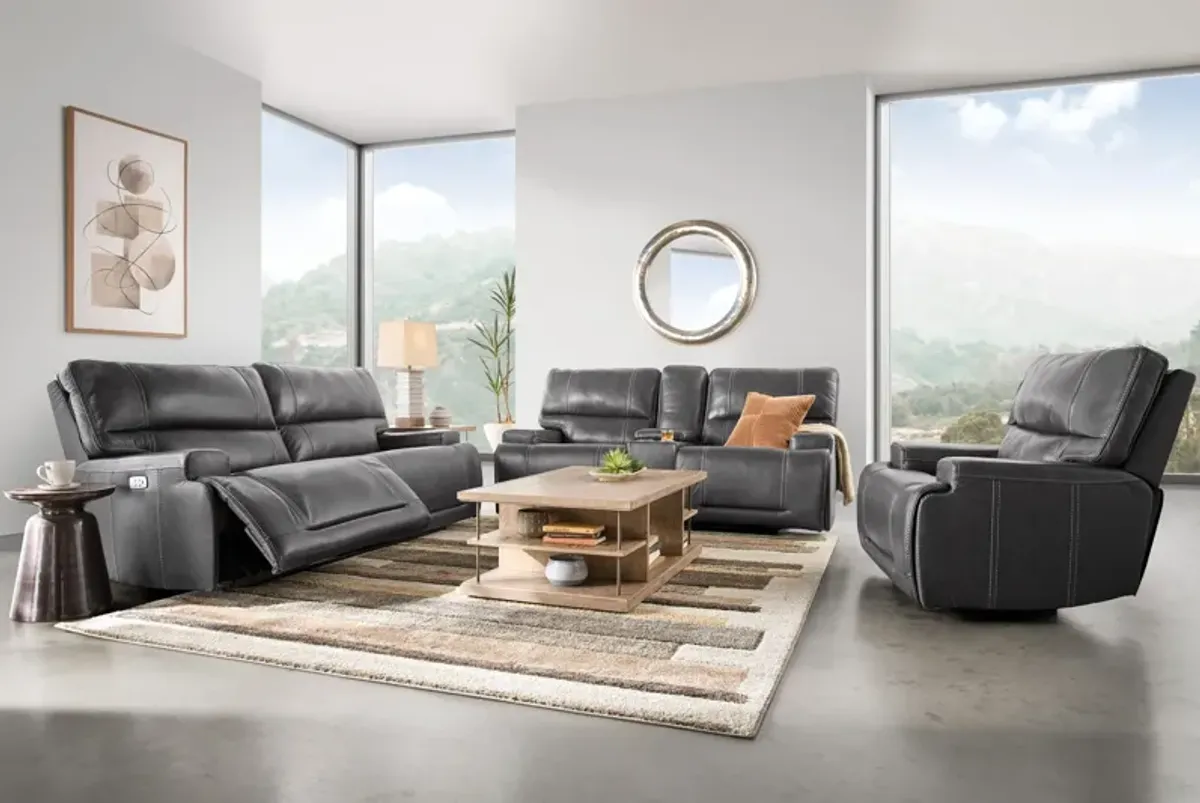 Graham Grey Leather Dual Power Reclining Sofa