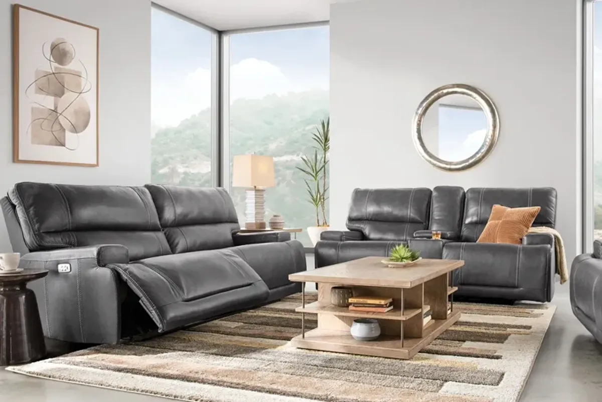 Graham Grey Leather Dual Power Reclining Sofa