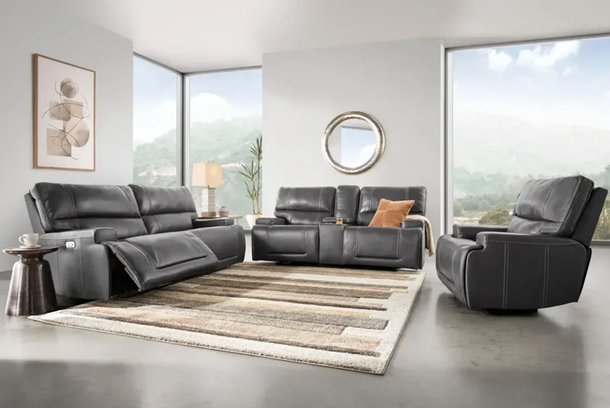 Graham Grey Leather Dual Power Reclining Sofa