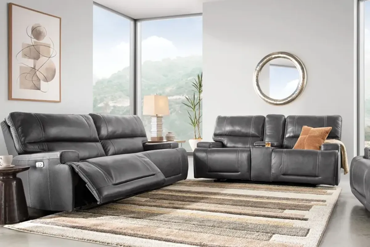 Graham Grey Leather Dual Power Reclining Sofa