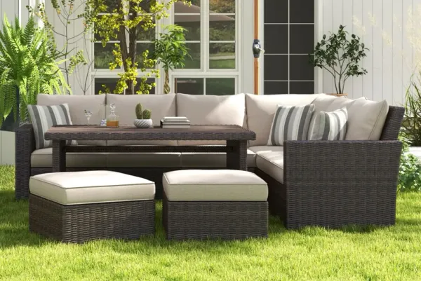 Resort Patio Sectional + Table + 2 Ottomans