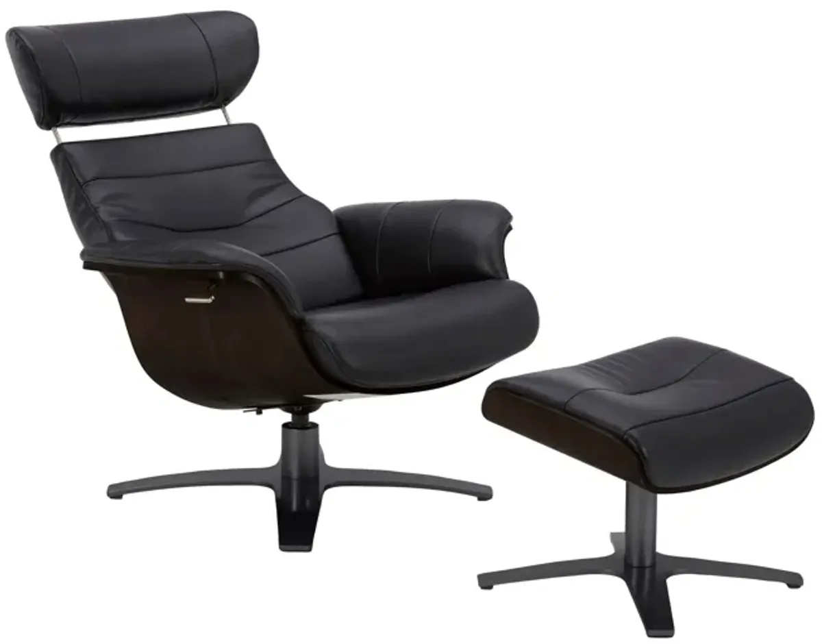 Florida Black Leather Swivel Chair & Ottoman