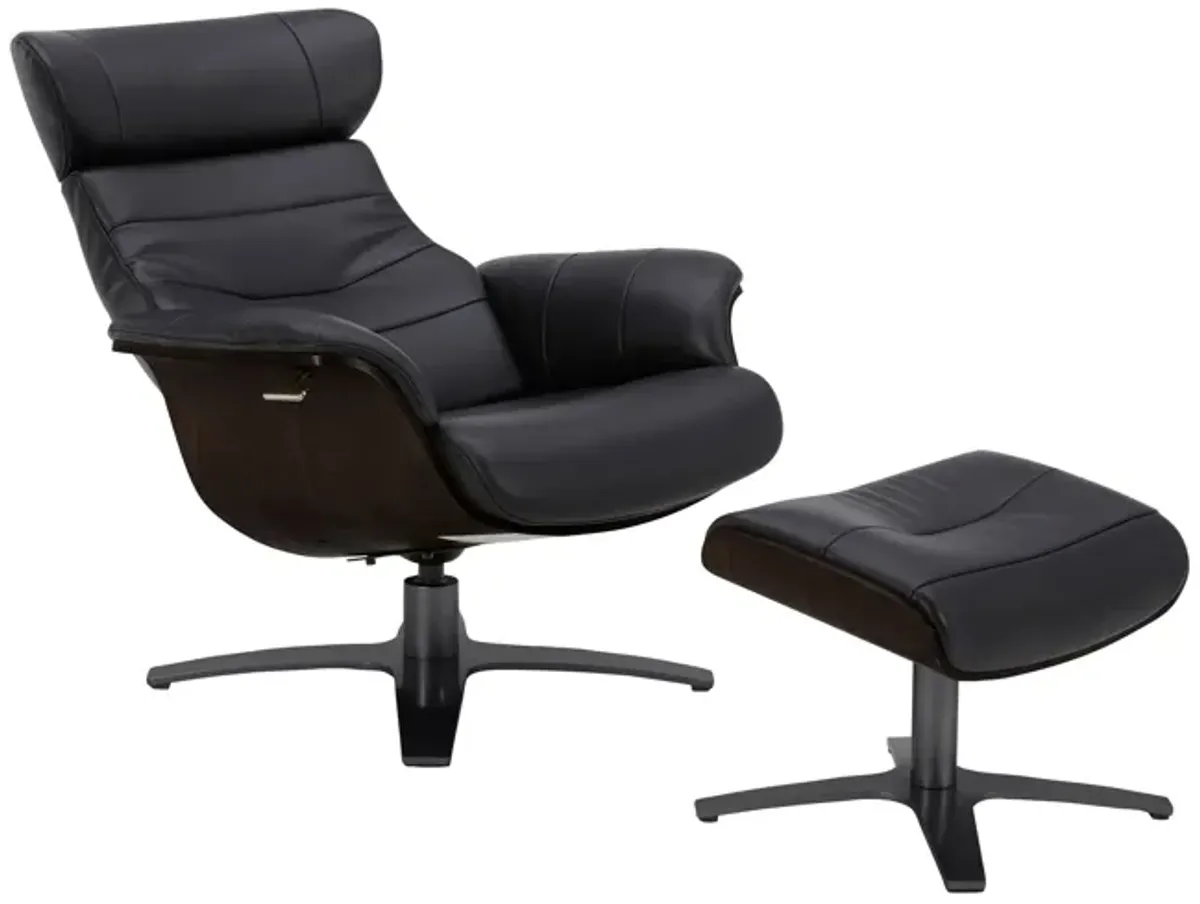 Florida Black Leather Swivel Chair & Ottoman