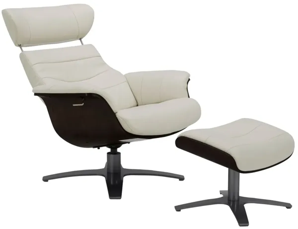 Florida Cream Leather Swivel Chair & Ottoman