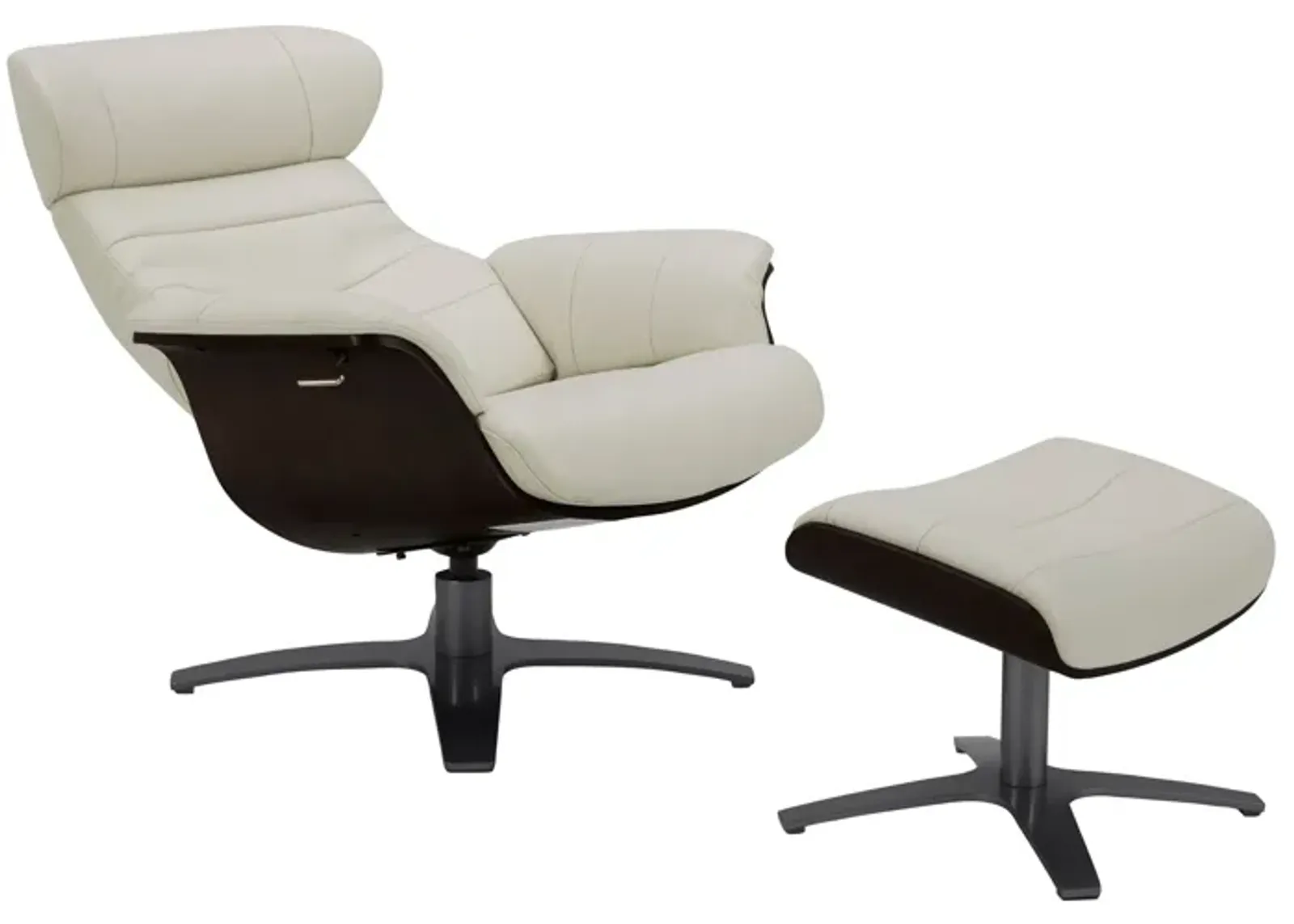 Florida Cream Leather Swivel Chair & Ottoman