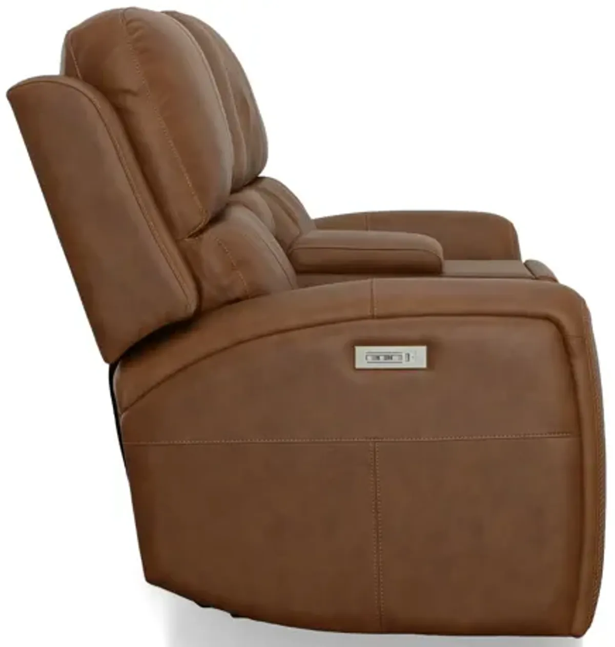 Linton Caramel Leather Triple Power Reclining Console Loveseat