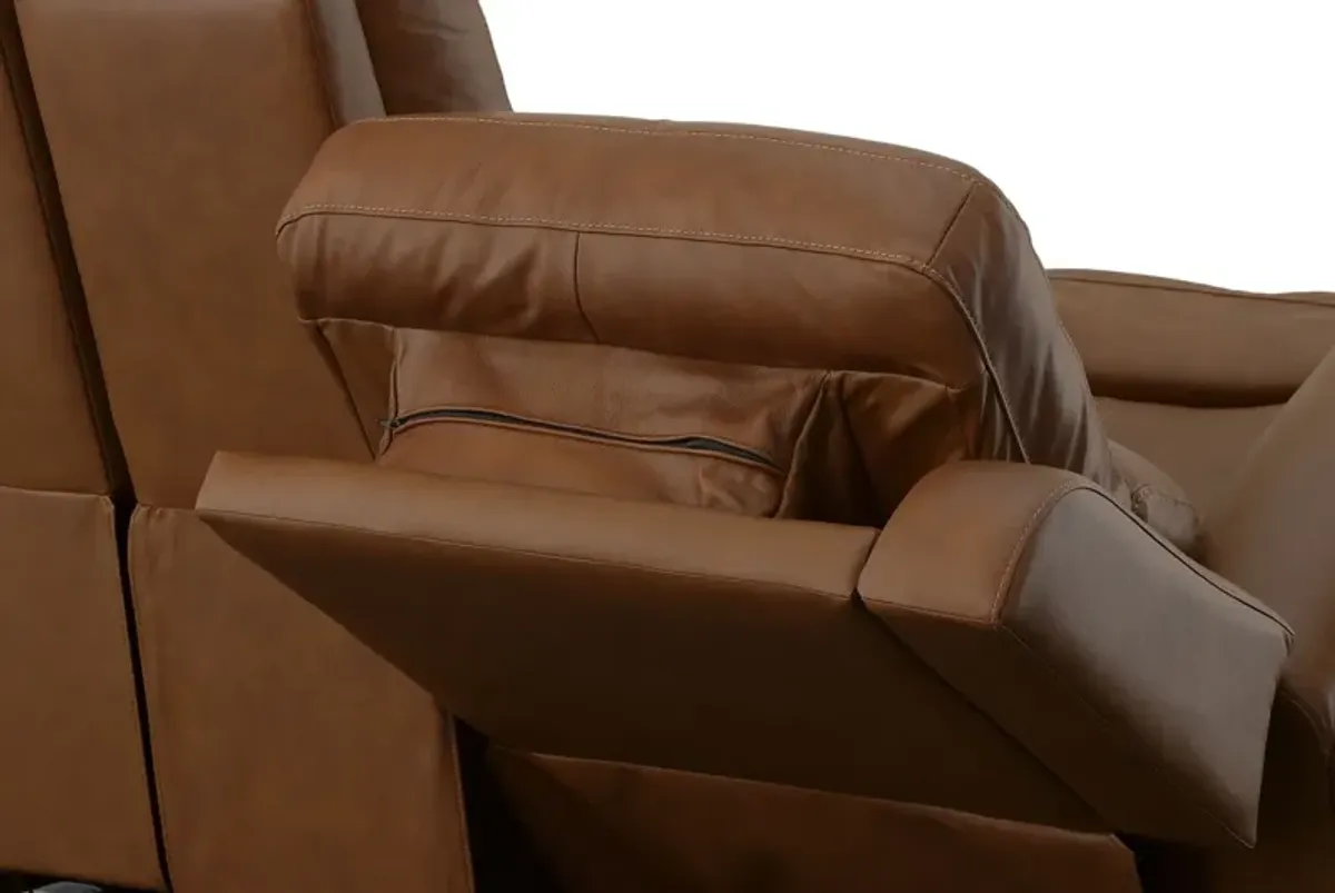 Linton Caramel Leather Triple Power Reclining Console Loveseat