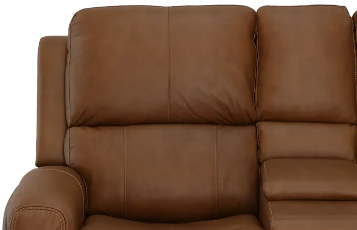 Linton Caramel Leather Triple Power Reclining Console Loveseat