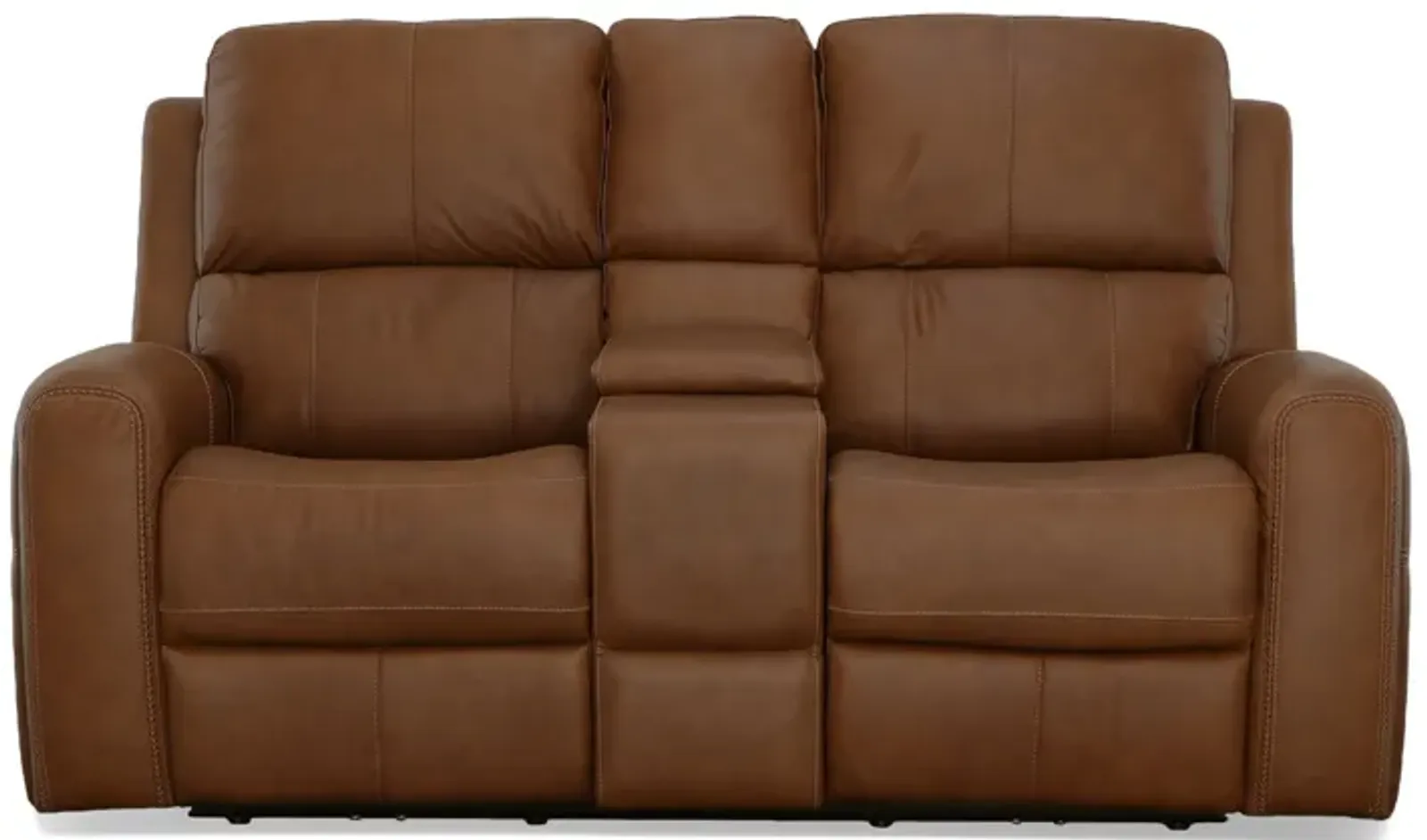 Linton Caramel Leather Triple Power Reclining Console Loveseat