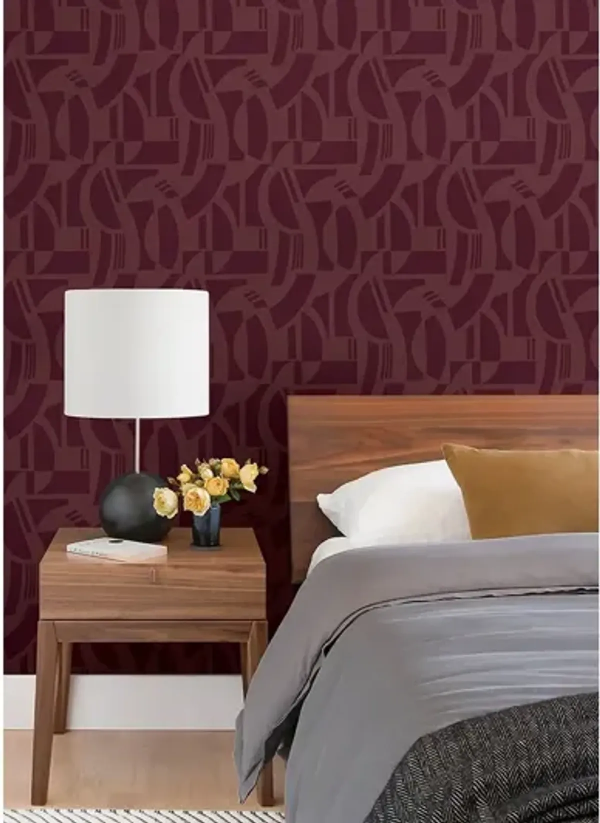 Carter Burgundy Geometric Flock Wallpaper