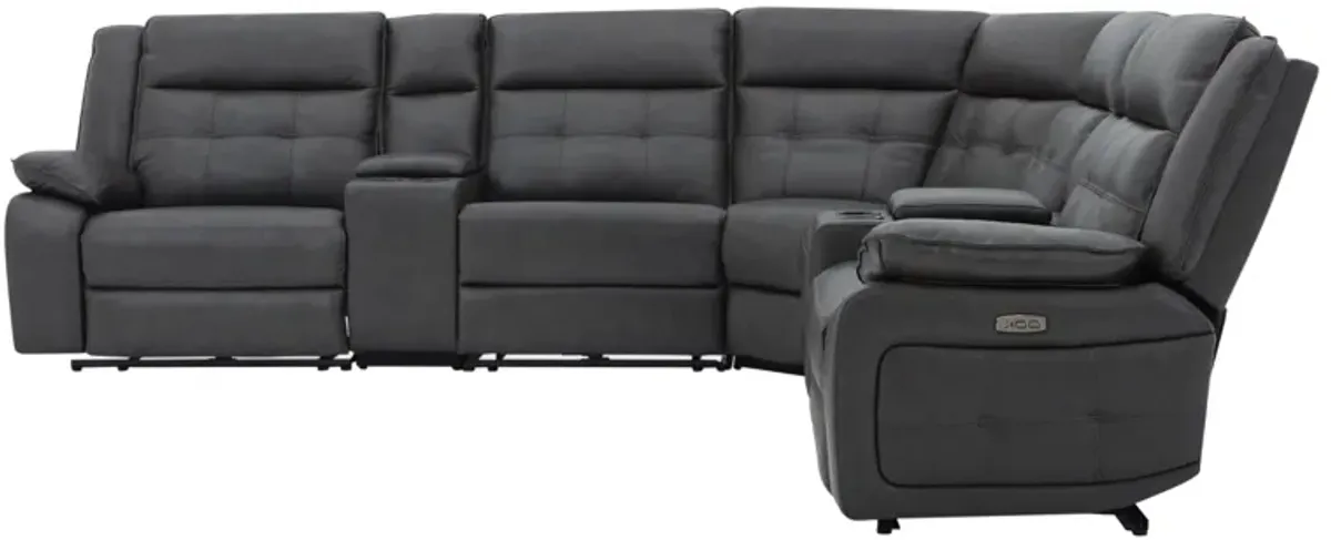 Orion 7-Piece Leather Dual Power Reclining Sectional with 2 Consoles