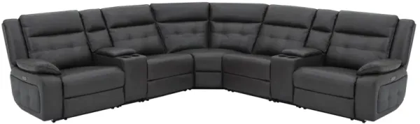Orion 7-Piece Leather Dual Power Reclining Sectional with 2 Consoles