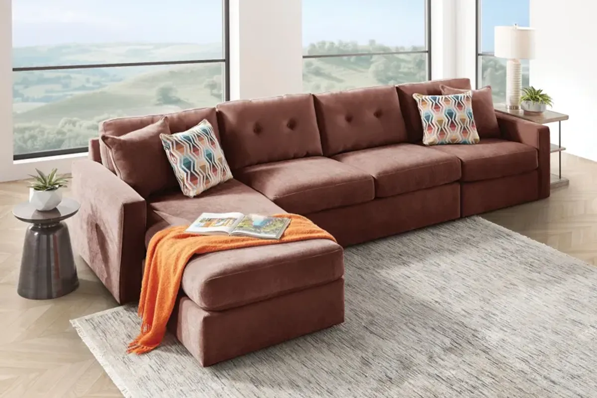 ModularOne Merlot 3-Piece Sleeper Sofa with Left Arm Facing Chaise