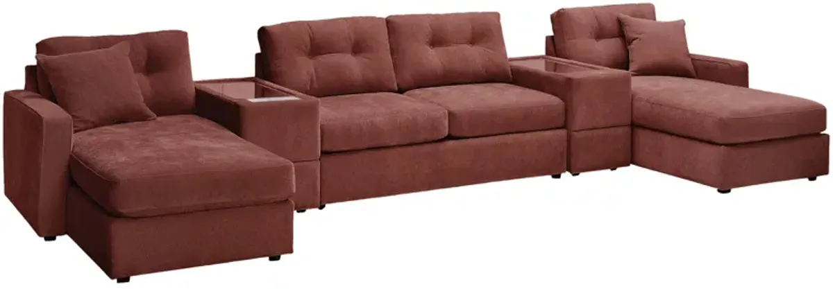 ModularOne Merlot 5-Piece Sleeper Sectional with E-Console