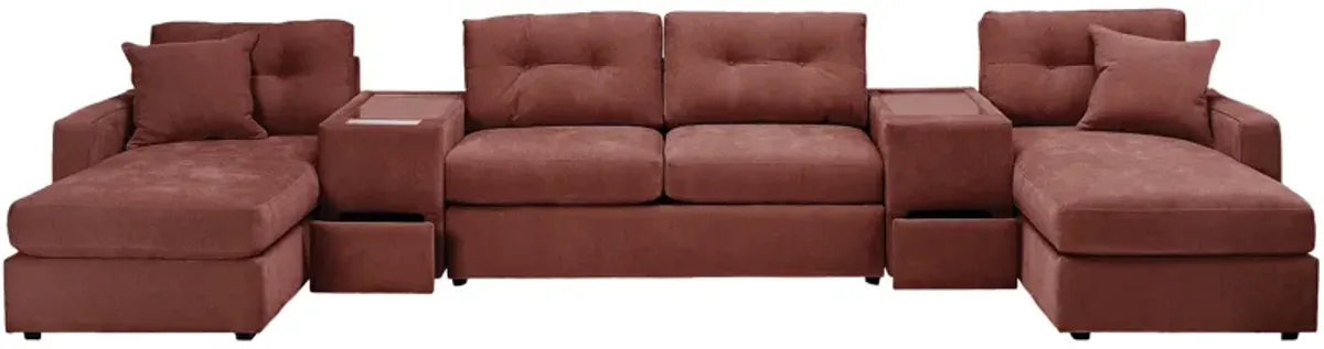 ModularOne Merlot 5-Piece Sleeper Sectional with E-Console