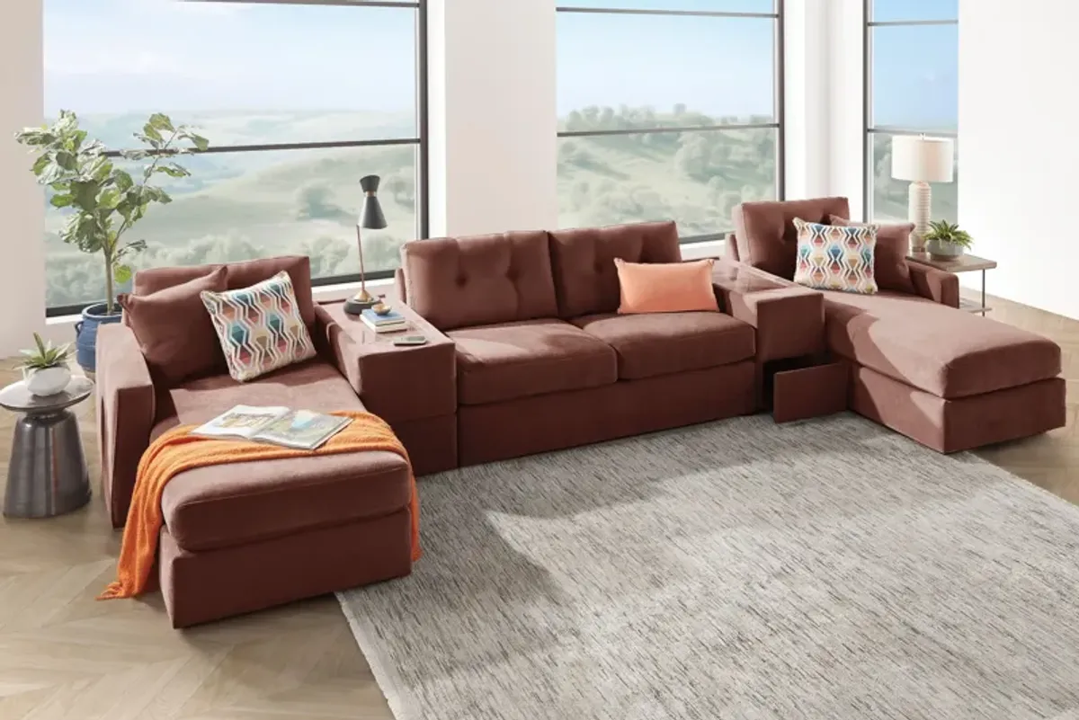 ModularOne Merlot 5-Piece Sleeper Sectional with E-Console