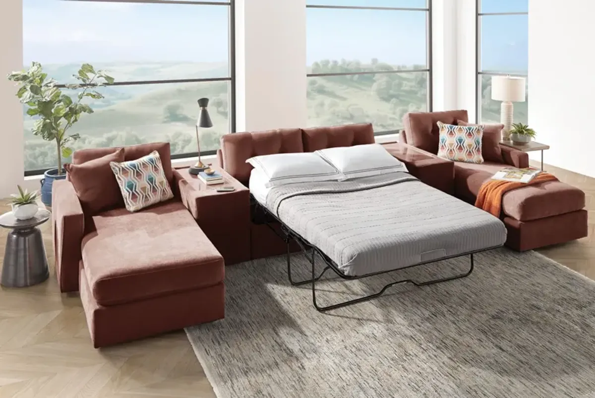 ModularOne Merlot 5-Piece Sleeper Sectional with E-Console