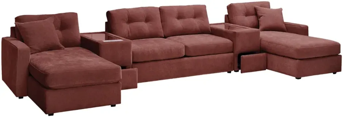 ModularOne Merlot 5-Piece Sleeper Sectional with E-Console