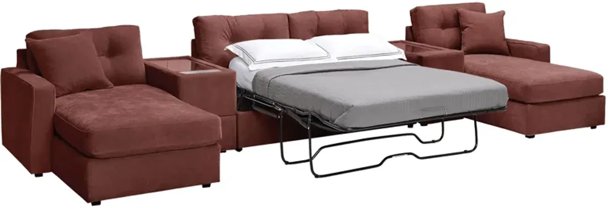 ModularOne Merlot 5-Piece Sleeper Sectional with E-Console