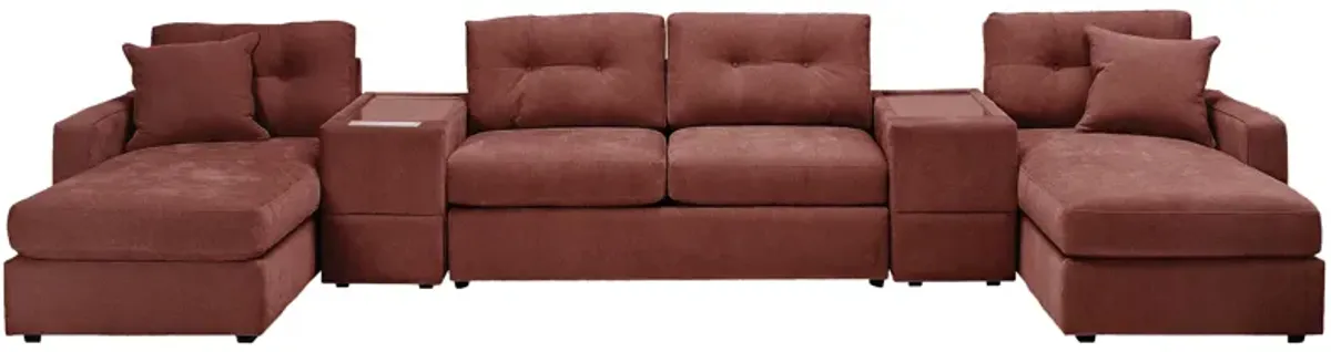 ModularOne Merlot 5-Piece Sleeper Sectional with E-Console