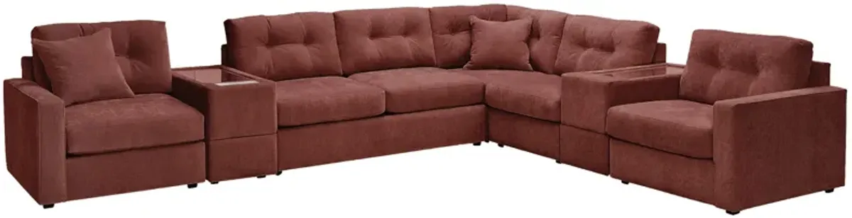 ModularOne Merlot 7-Piece Sleeper Sectional with E-Console