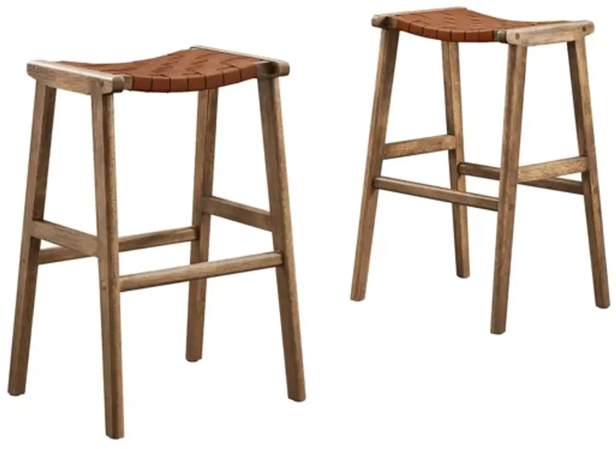 Saoirse Faux Leather Wood Bar Stool - Set of 2