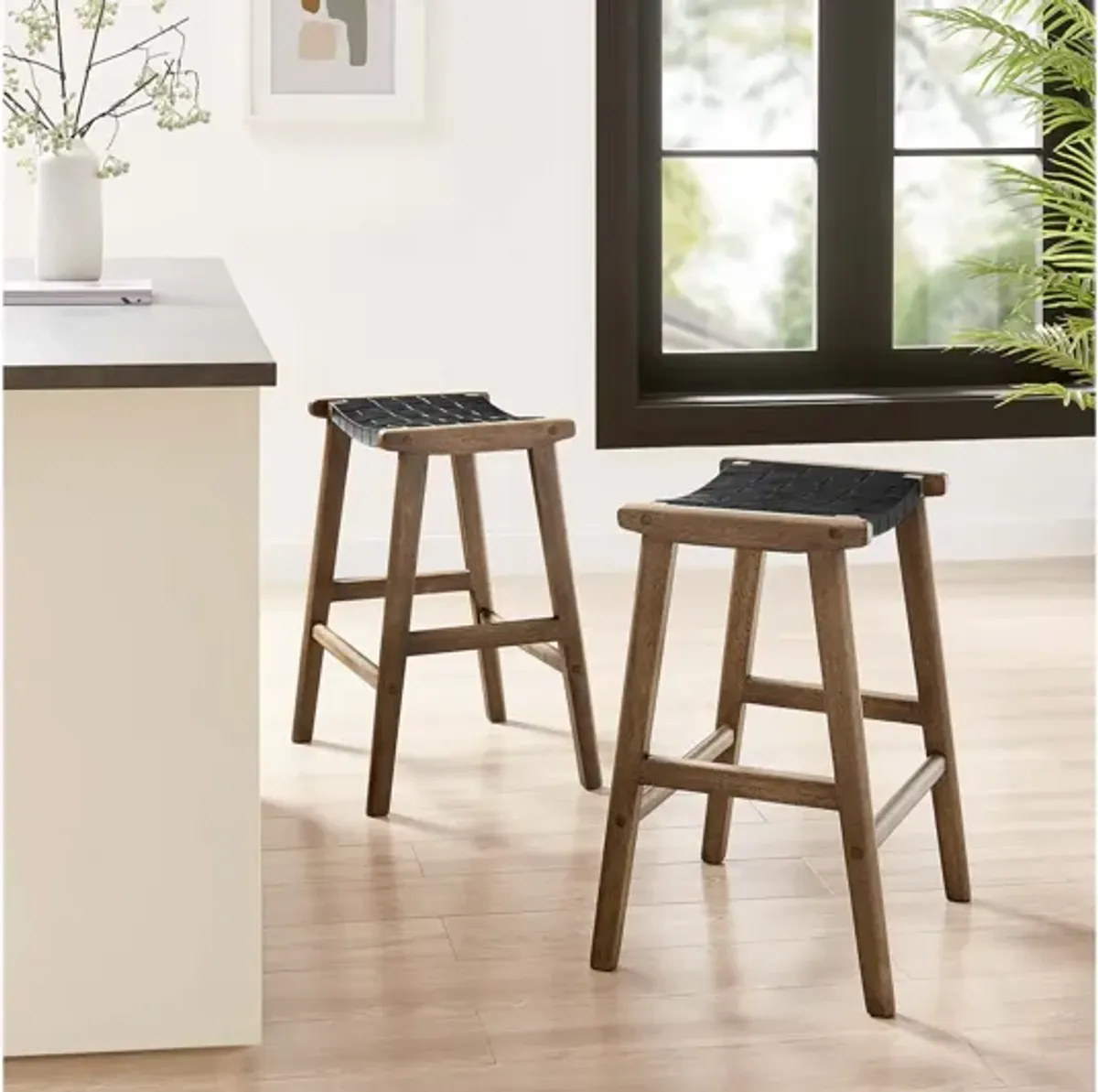 Saoirse Faux Leather Wood Counter Stool - Set of 2