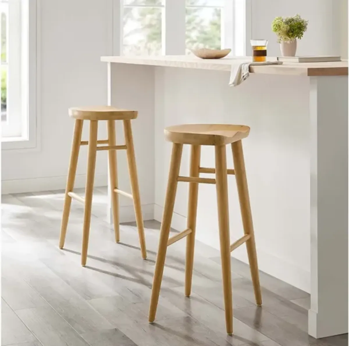 Saville Backless Wood Bar Stools - Set of 2