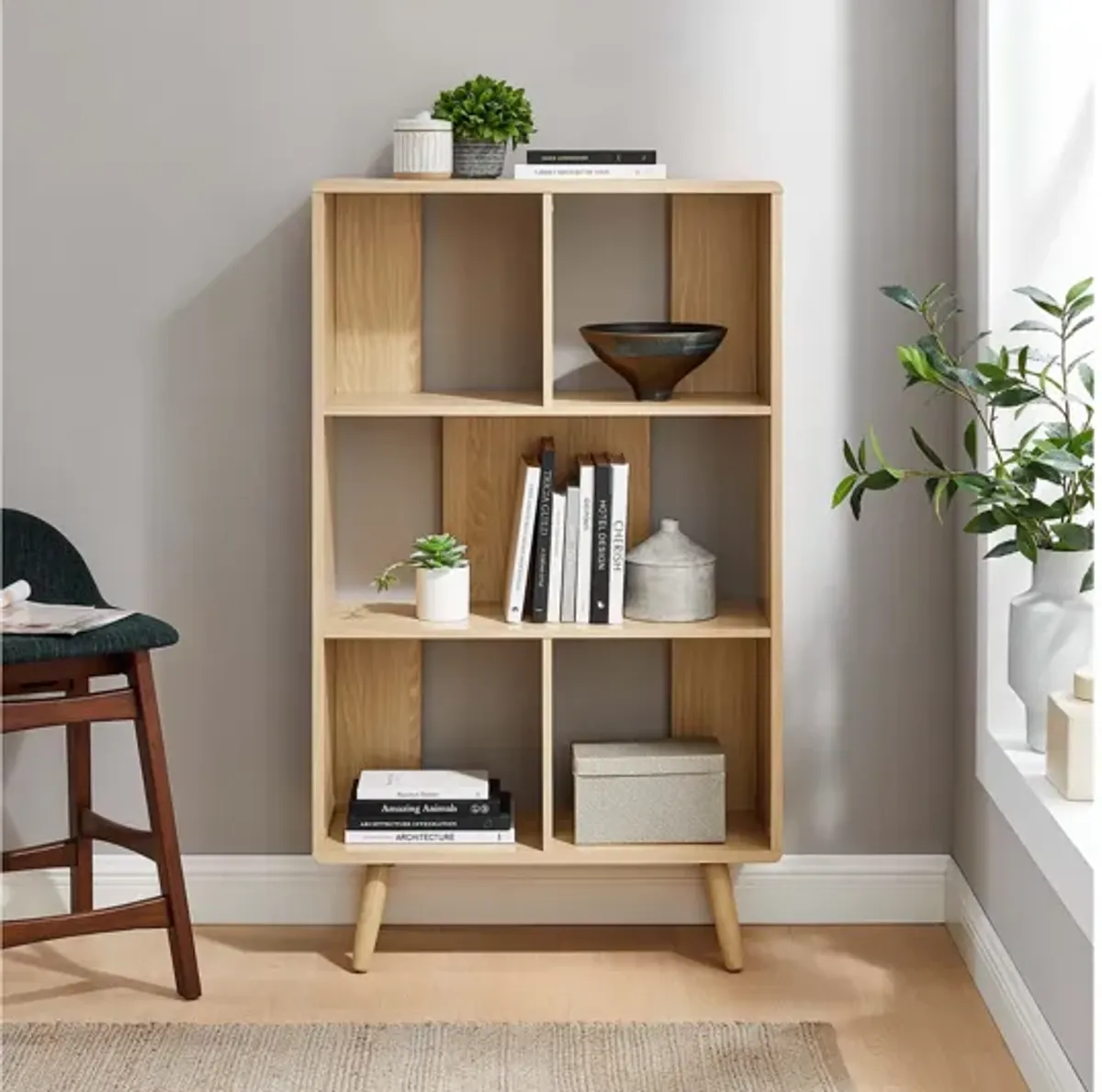 Transmit 5-Shelf Wood Grain Bookcase by Modway