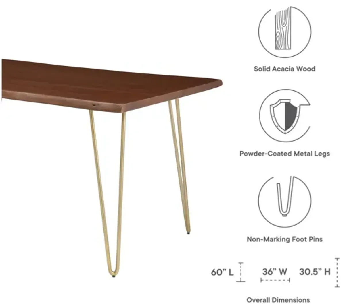 Ardor 60" Live Edge Acacia Wood Acacia Wood Dining Table by Modway